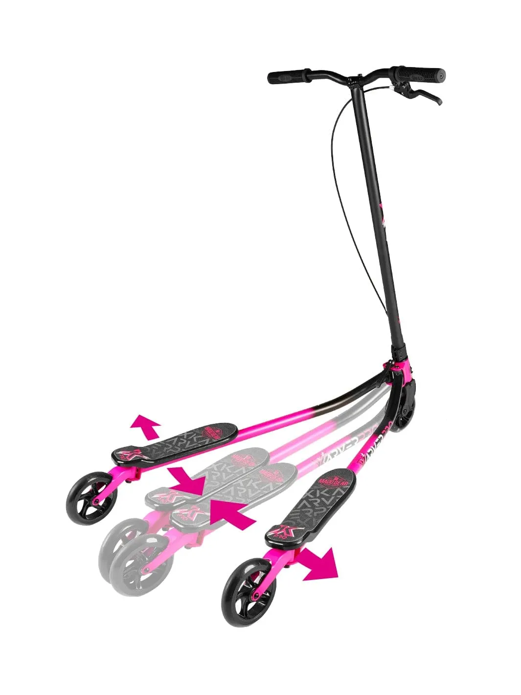 Madd Gear X-Karver Pro 3-in-1 sparkcykel svart rosa lysande