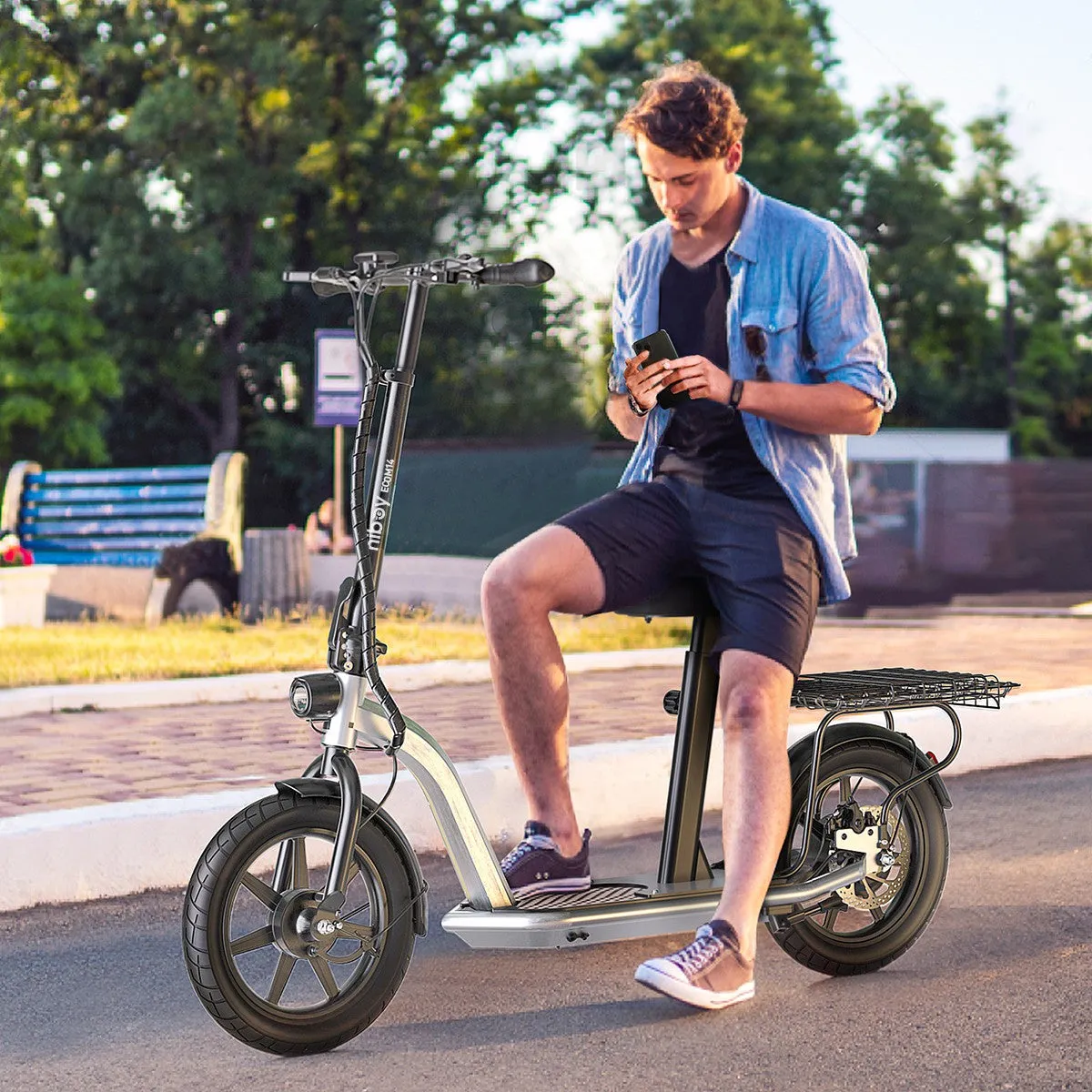 Hiboy ECOM 14 elsparkcykel sadel fettdäck
