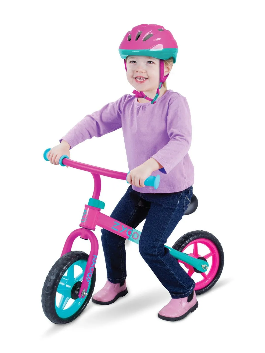 Zycom My 1st ZBike balanscykel med hjälm rosa-turkos lyshjul