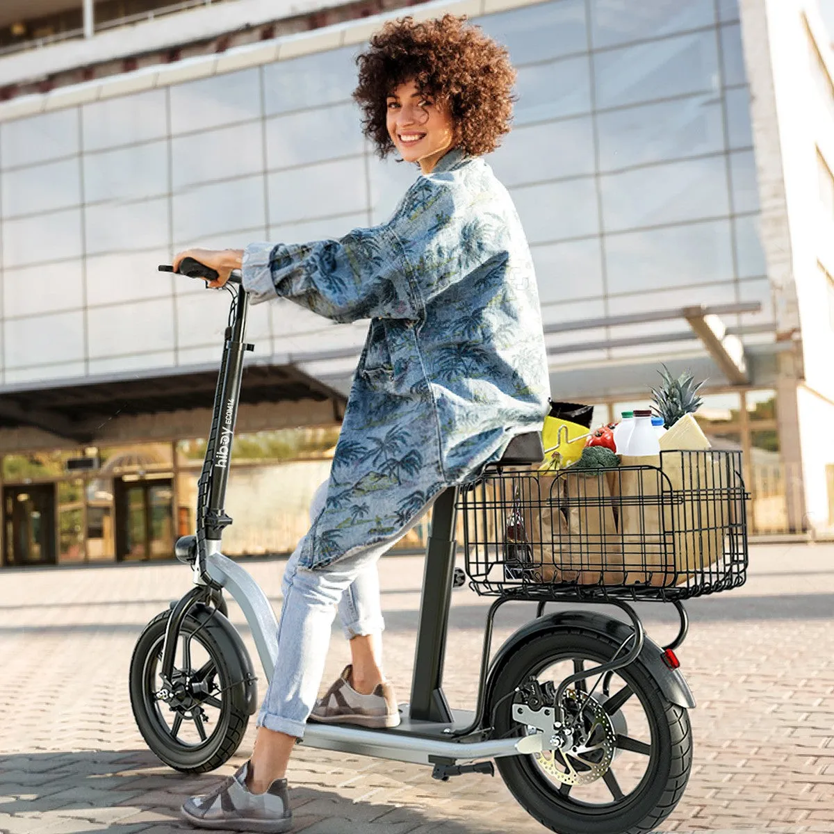 Hiboy ECOM 14 elsparkcykel sadel fettdäck