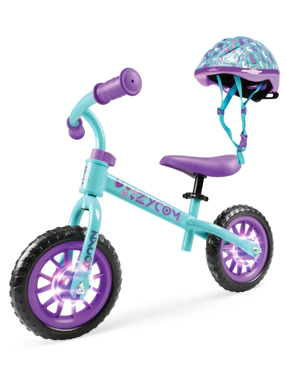 Zycom ZBike Light-Up balanscykel med hjälm turkos-lila lyshjul