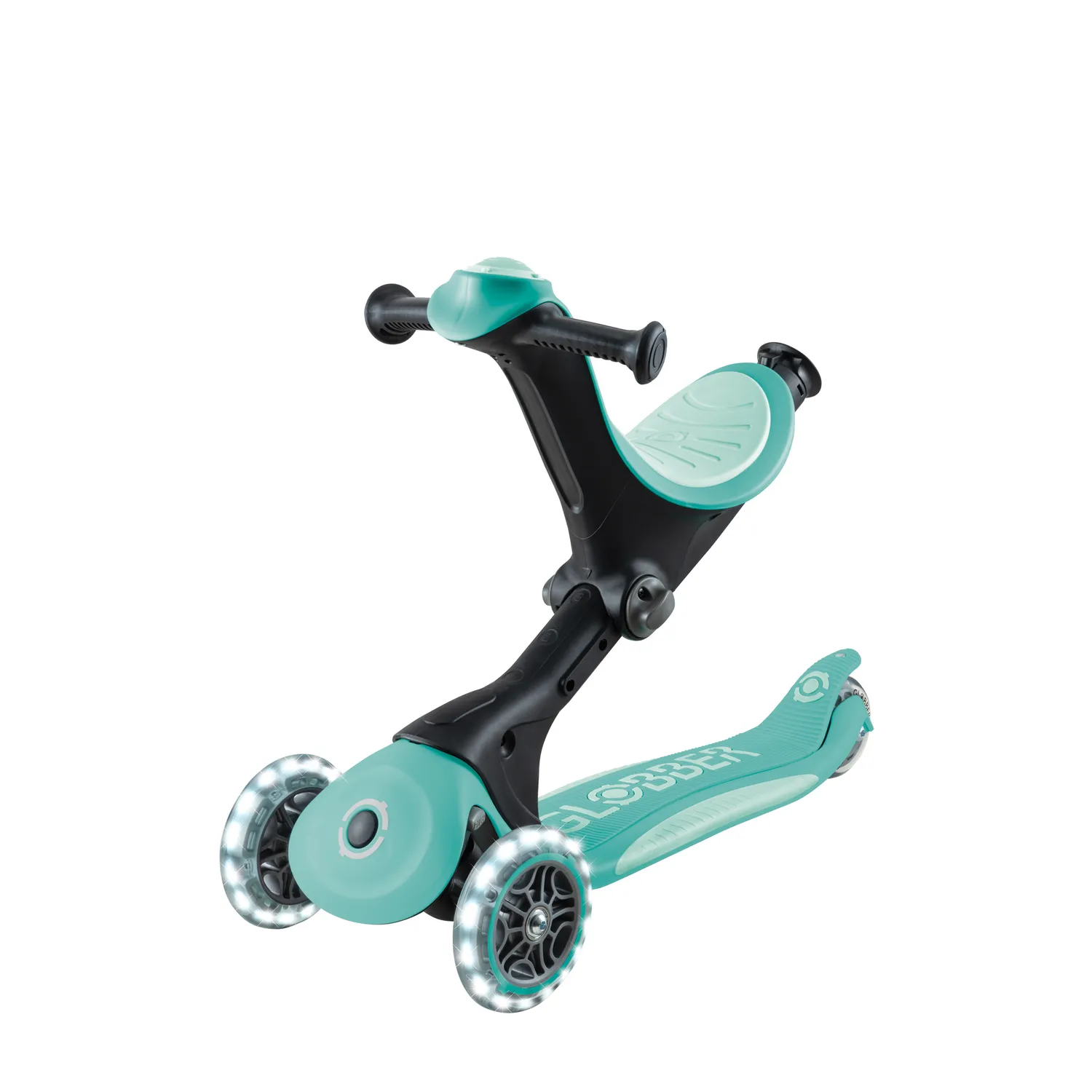 Globber Go Up Deluxe Lights sparkcykel med sits 3-i-1