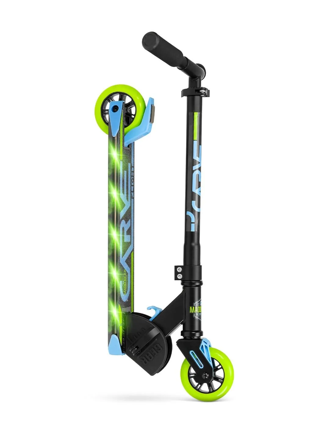 Madd Gear Flight sparkcykel grön blå med lysande deck