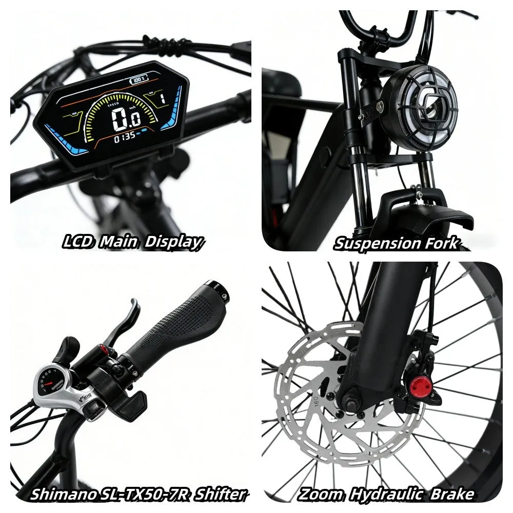 AOVO Y20 Pro fatbike elcykel svart dubbelbatteri