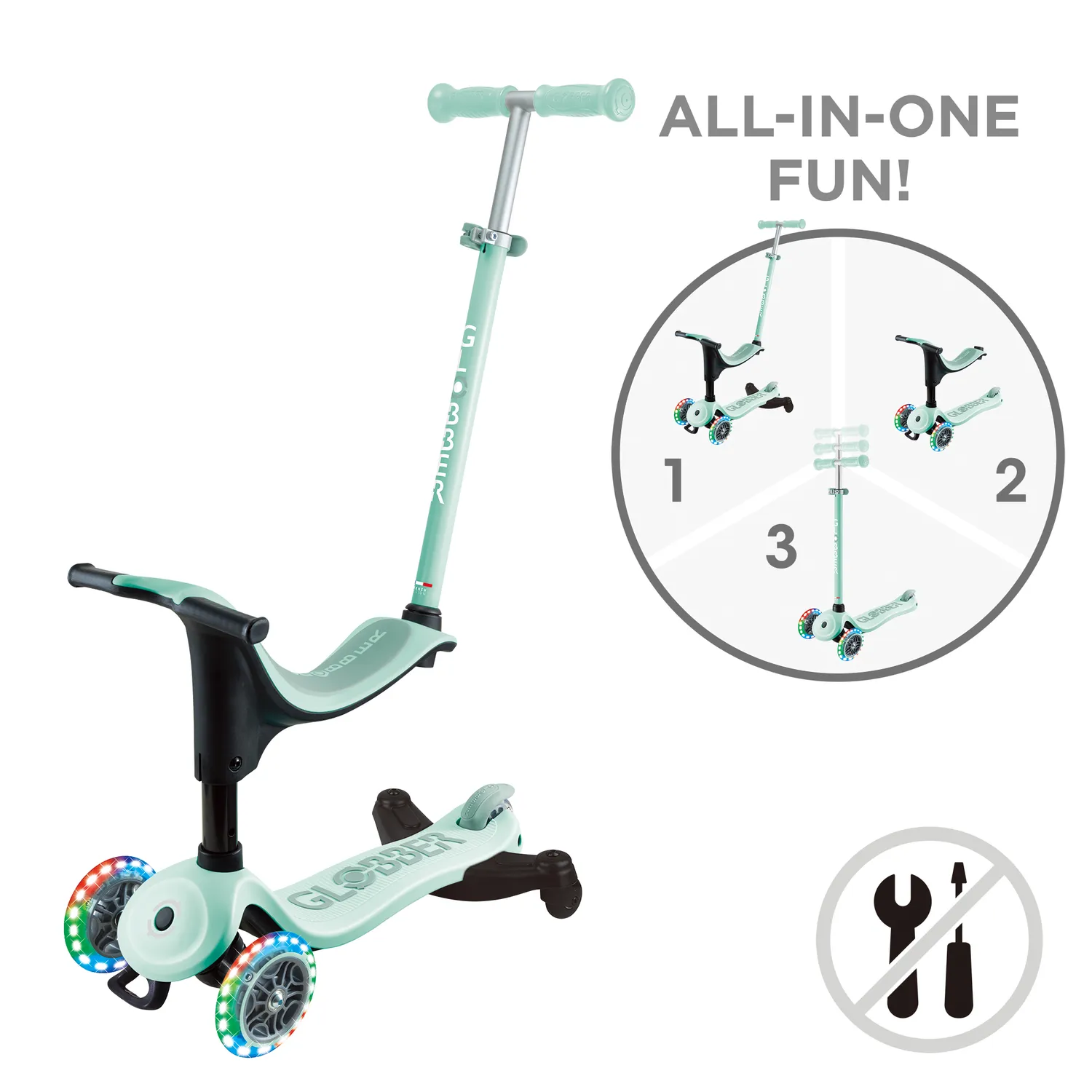 Globber Go-Up Sporty Lights 360 sparkcykel med sits LED