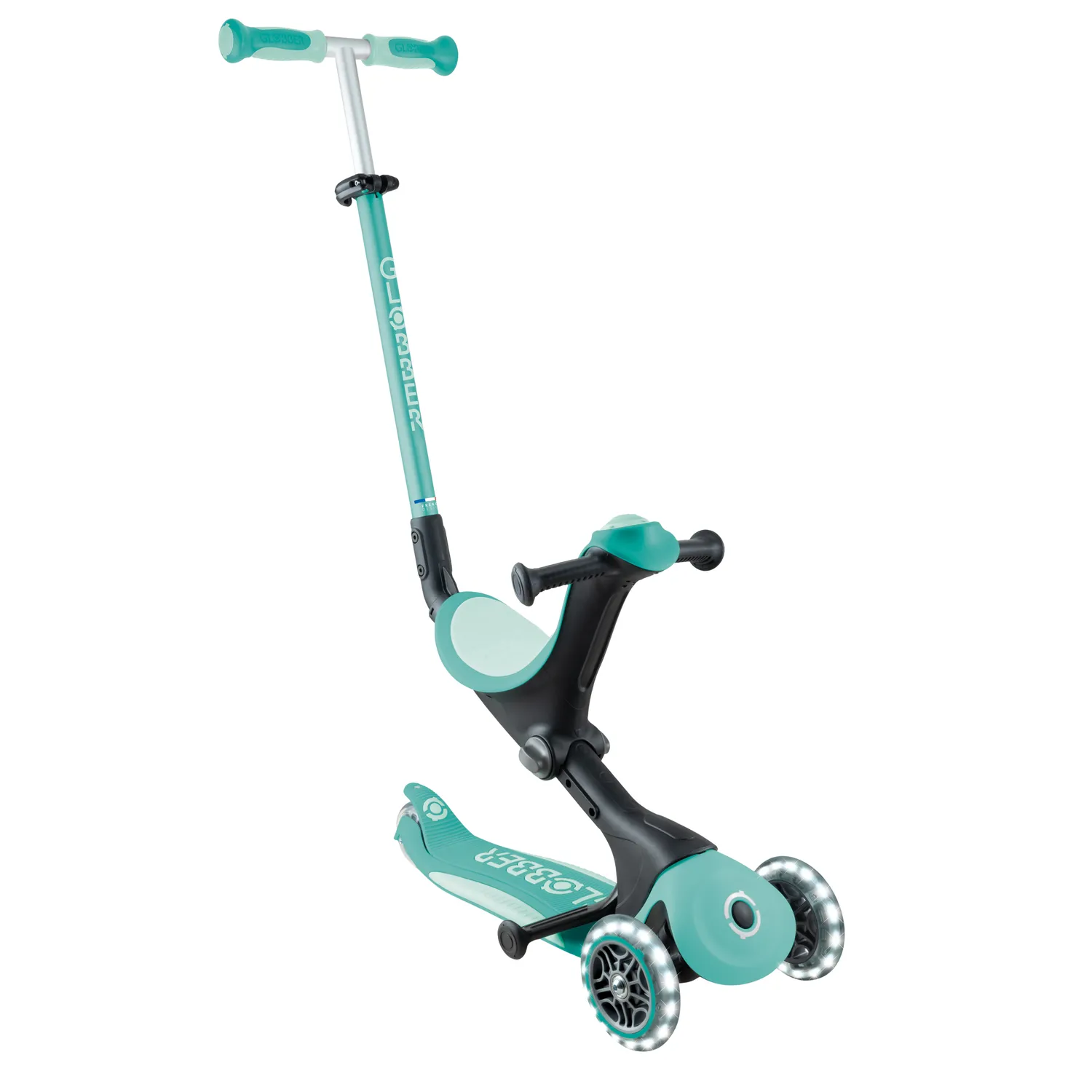 Globber Go Up Deluxe Lights sparkcykel med sits 3-i-1