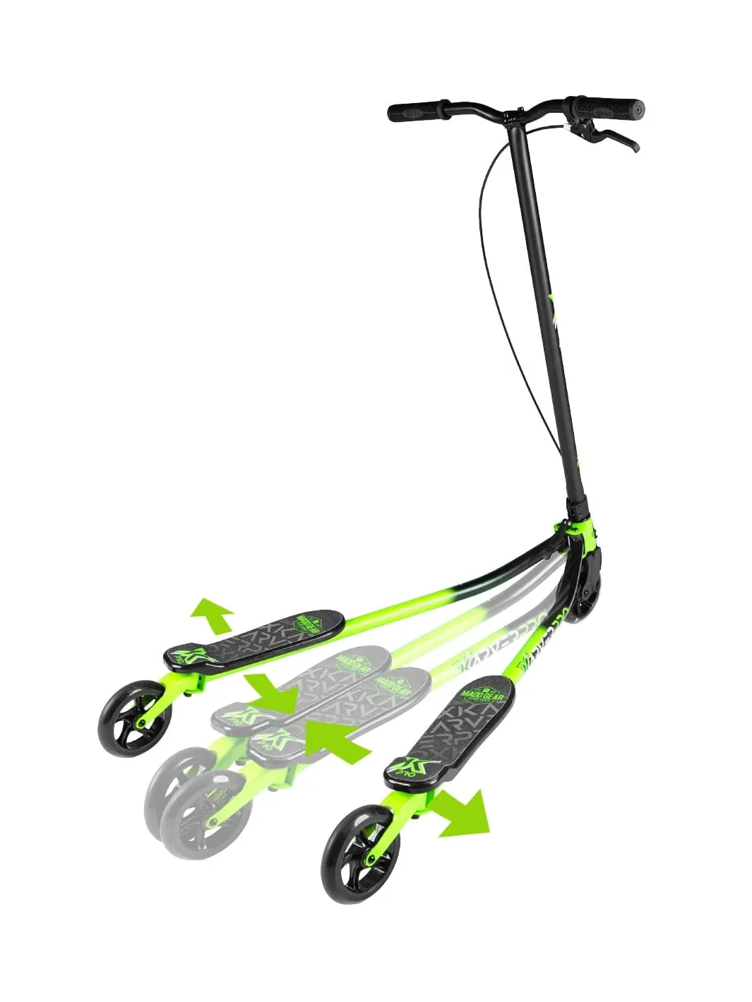 Madd Gear X-Karver Pro 3-in-1 sparkcykel svart/grön lysande