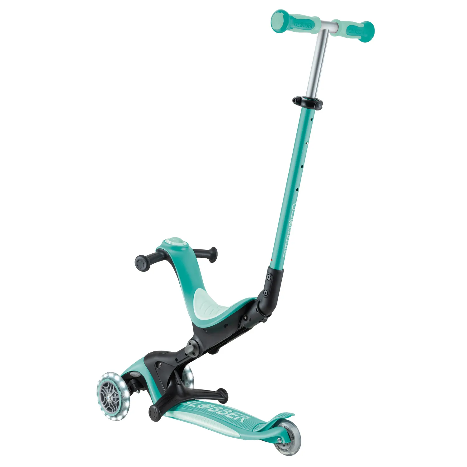 Globber Go Up Deluxe Lights sparkcykel med sits 3-i-1